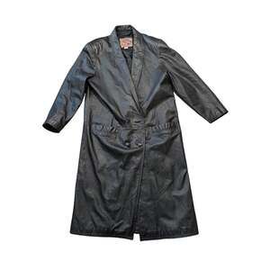 Vintage International Leather Collection Black Leather Trench Long Coat Large